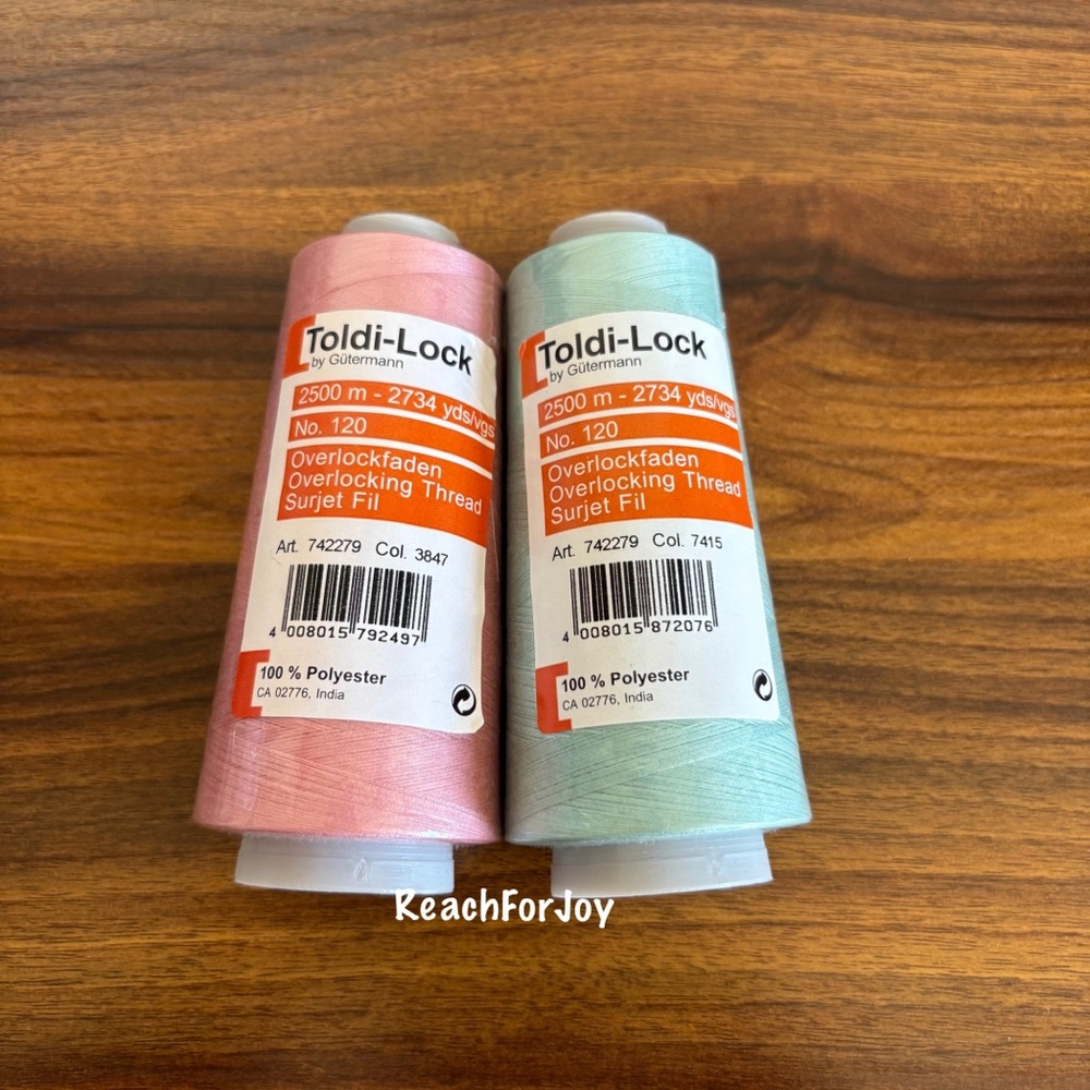 Toldi Lock Gutermann Overlocking Thread Lot Of 2 Pink And Green 100% Polyester